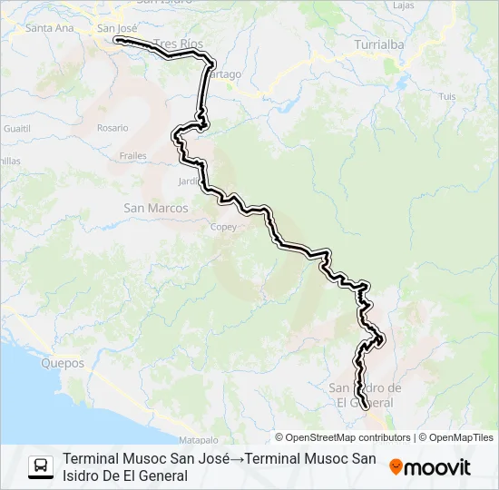 SAN JOSE - SAN ISIDRO DE PÉREZ ZELEDÓN Bus Line Map