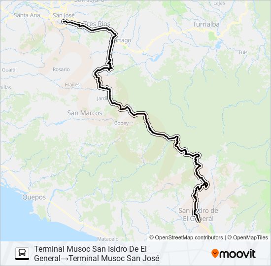 Mapa de SAN JOSE - SAN ISIDRO DE PÉREZ ZELEDÓN de autobús