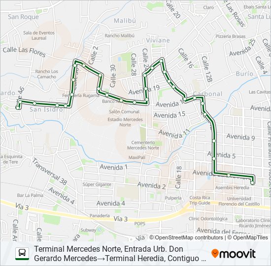 Mapa de HEREDIA - MERCEDES NORTE de autobús