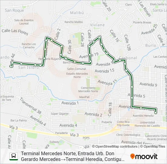 HEREDIA - MERCEDES NORTE Bus Line Map