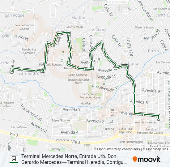 Mapa de HEREDIA - MERCEDES NORTE de autobús