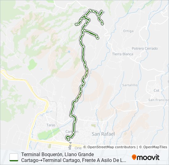 Mapa de CARTAGO - LLANO GRANDE de autobús