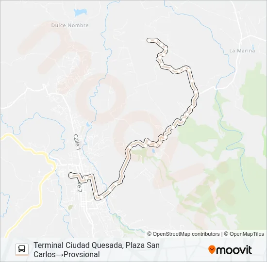 CIUDAD QUESADA - CORAZÓN DE JESÚS DE TESALIA Bus Line Map