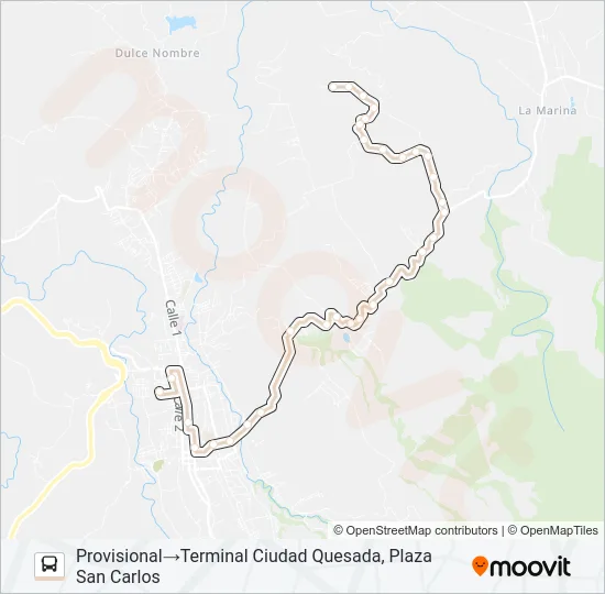 CIUDAD QUESADA - CORAZÓN DE JESÚS DE TESALIA Bus Line Map