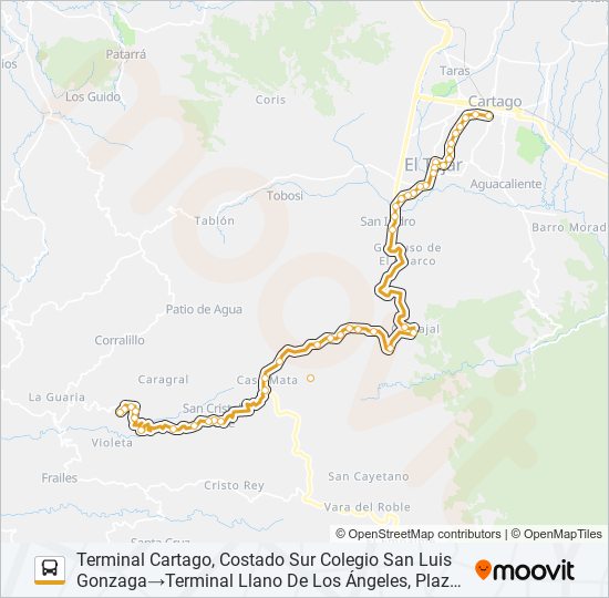 Mapa de CARTAGO - LLANO DE LOS ÁNGELES de autobús