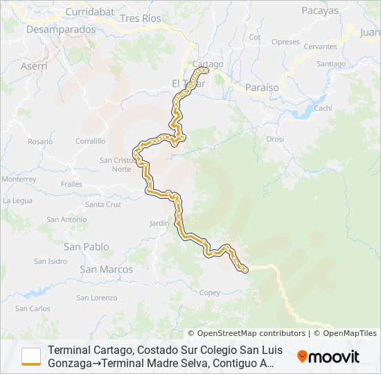 Mapa de CARTAGO - EL EMPALME - MADRE SELVA de autobús