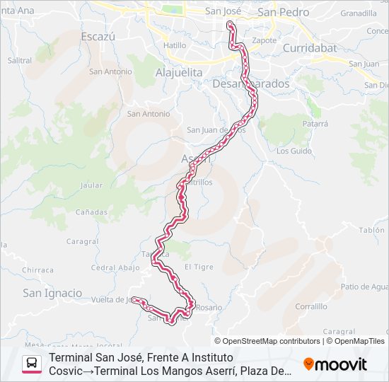 Mapa de SAN JOSE - SAN GABRIEL DE ASERRÍ de autobús