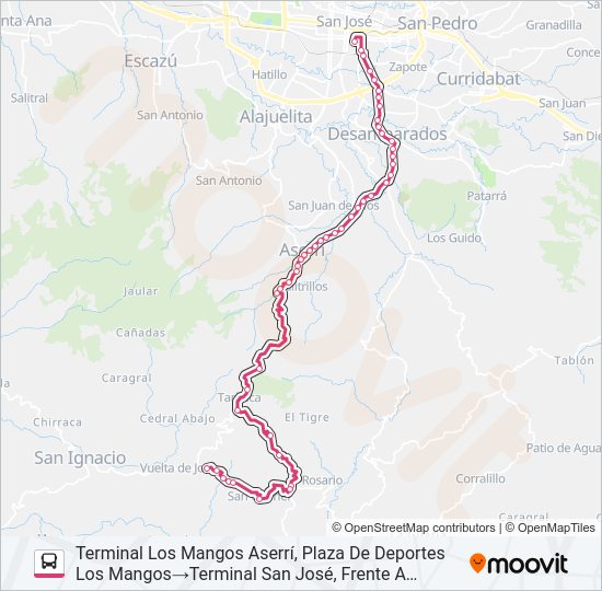 Mapa de SAN JOSE - SAN GABRIEL DE ASERRÍ de autobús