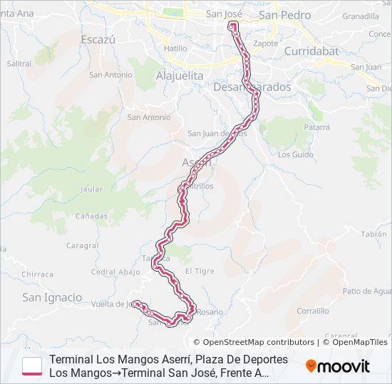 SAN JOSE - SAN GABRIEL DE ASERRÍ bus Line Map