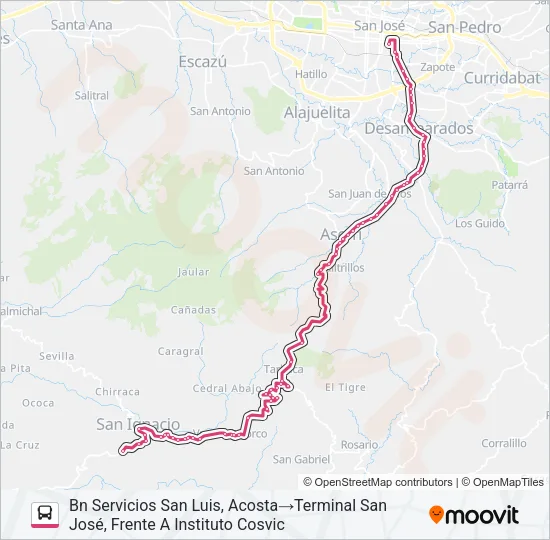 SAN JOSE - SAN IGNACIO DE ACOSTA Bus Line Map