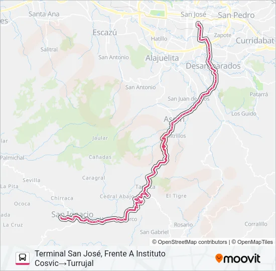 SAN JOSE - SAN IGNACIO DE ACOSTA Bus Line Map