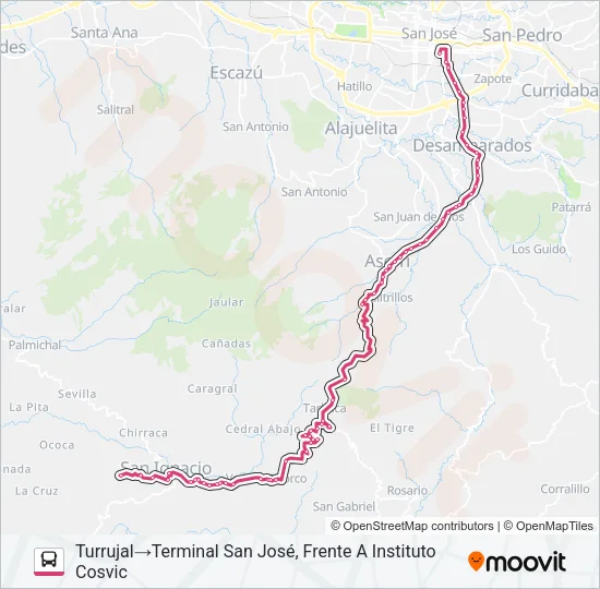SAN JOSE - SAN IGNACIO DE ACOSTA Bus Line Map