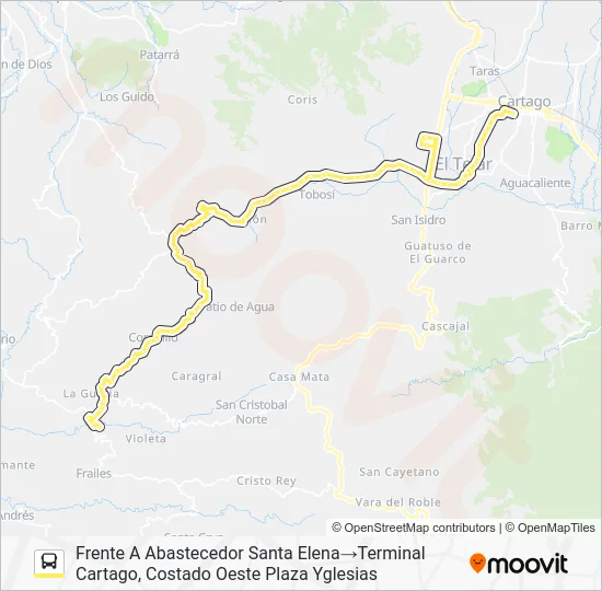 CARTAGO - SANTA ELENA ABAJO - RÍO CONEJO Bus Line Map