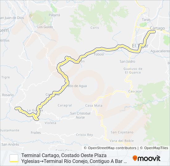 CARTAGO - SANTA ELENA ABAJO - RÍO CONEJO bus Line Map