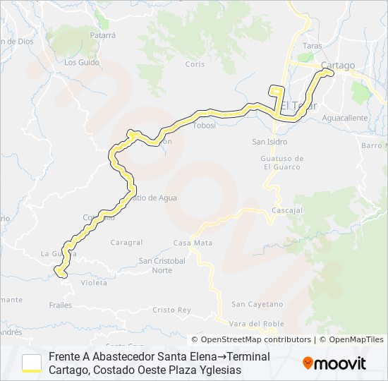 CARTAGO - SANTA ELENA ABAJO - RÍO CONEJO bus Line Map