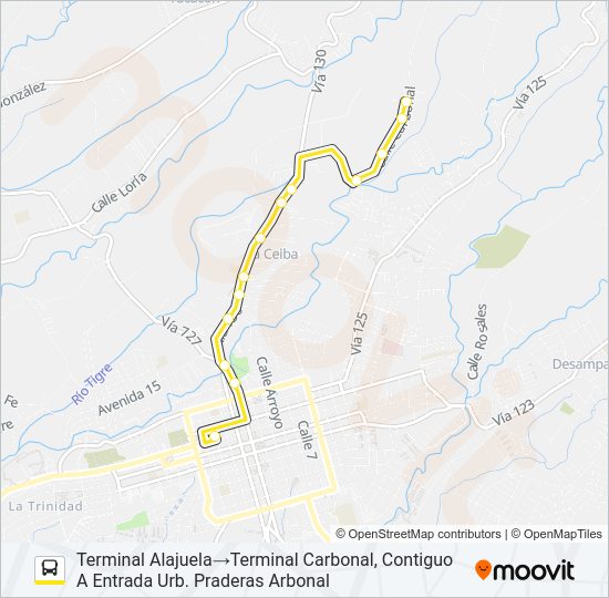 Mapa de ALAJUELA - CARBONAL de autobús