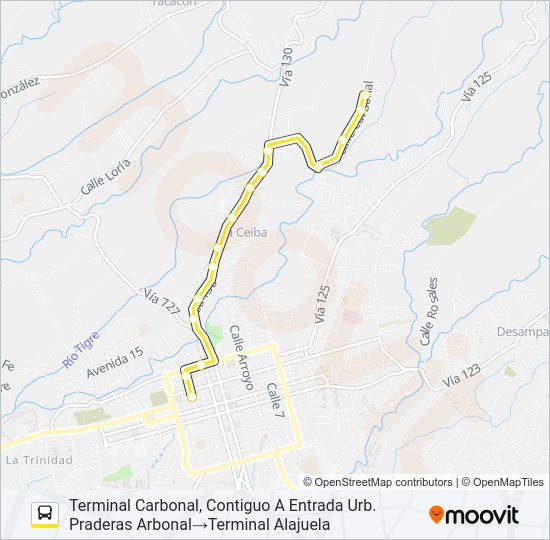 Mapa de ALAJUELA - CARBONAL de autobús