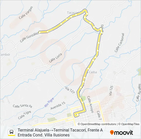ALAJUELA - TACACORÍ Bus Line Map