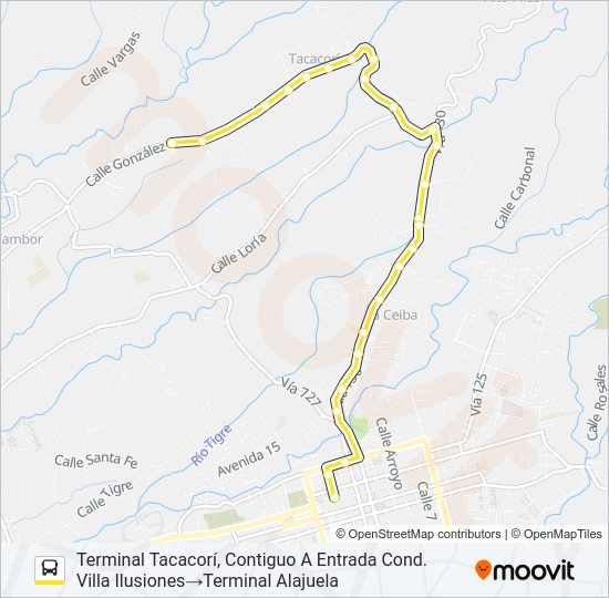 Mapa de ALAJUELA - TACACORÍ de autobús