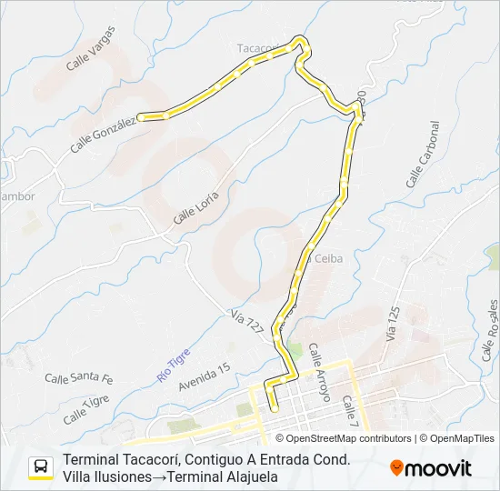 ALAJUELA - TACACORÍ Bus Line Map