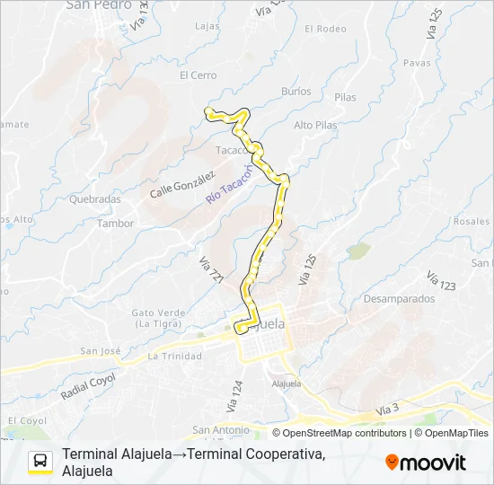 ALAJUELA - COOPERATIVA Bus Line Map
