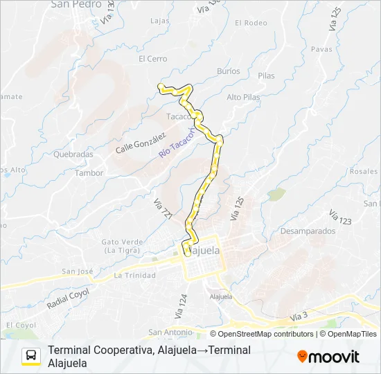 ALAJUELA - COOPERATIVA Bus Line Map