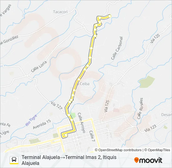 ALAJUELA - ITIQUÍS - IMAS 2 Bus Line Map