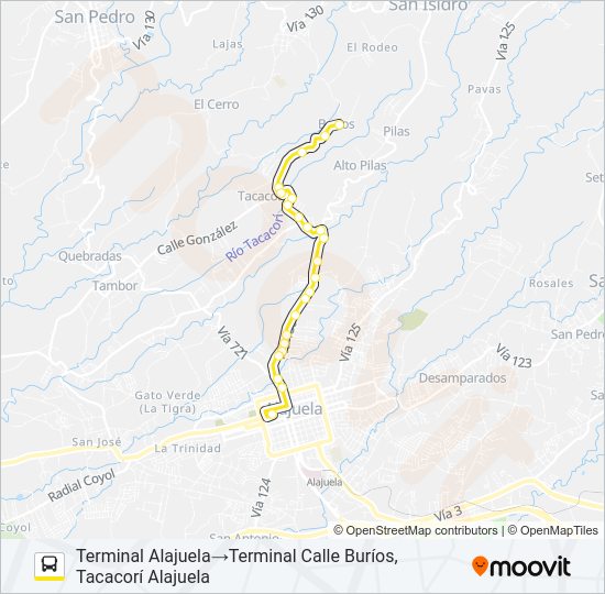 Mapa de ALAJUELA - TACACORÍ - CALLE BURIOS de autobús