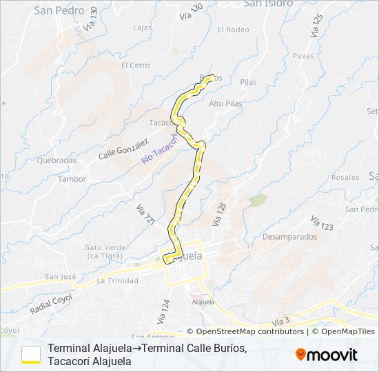 Mapa de ALAJUELA - TACACORÍ - CALLE BURIOS de autobús