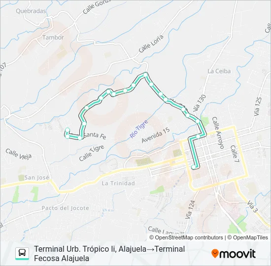 ALAJUELA - TUETAL SUR Bus Line Map