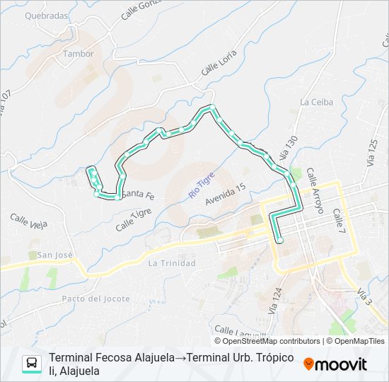 Mapa de ALAJUELA - TUETAL SUR de autobús