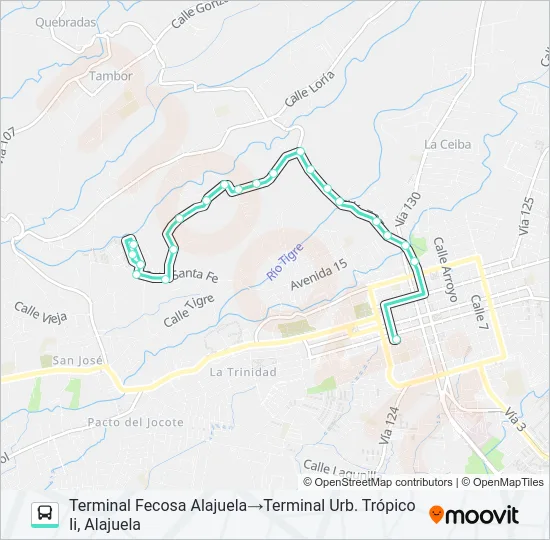 ALAJUELA - TUETAL SUR Bus Line Map