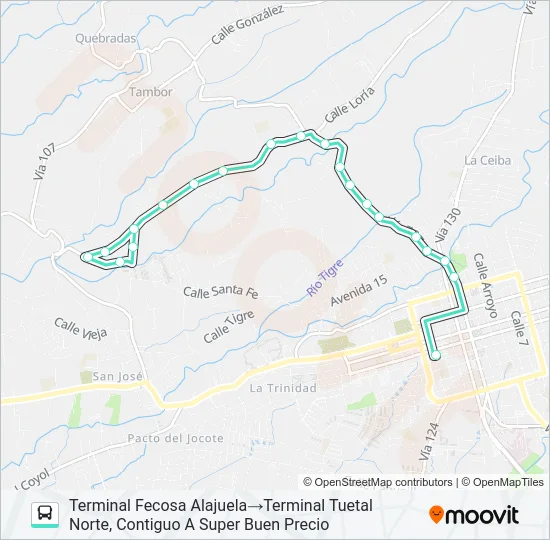 ALAJUELA - TUETAL NORTE Bus Line Map