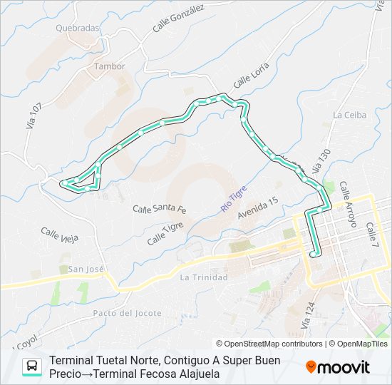 Mapa de ALAJUELA - TUETAL NORTE de autobús