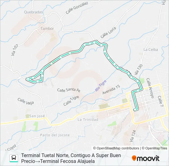 ALAJUELA - TUETAL NORTE Bus Line Map