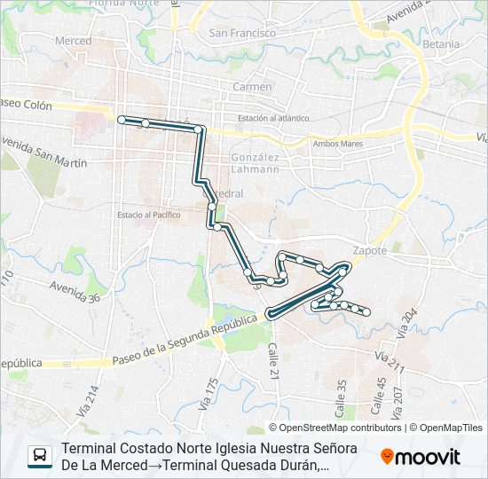 Mapa de SAN JOSÉ - BARRIO QUESADA DURÁN de autobús