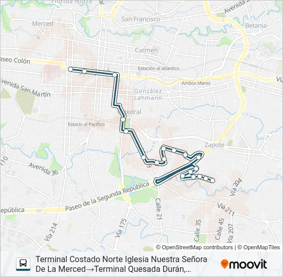 SAN JOSÉ - BARRIO QUESADA DURÁN Bus Line Map