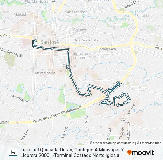 SAN JOSÉ - BARRIO QUESADA DURÁN Bus Line Map
