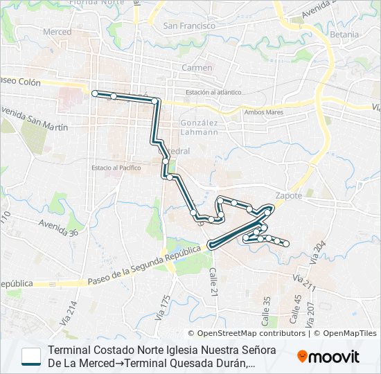 Mapa de SAN JOSÉ - BARRIO QUESADA DURÁN de autobús