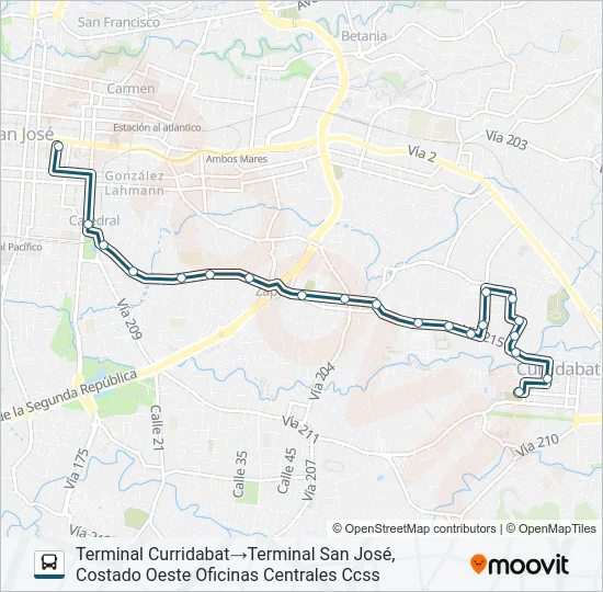 SAN JOSE - CURRIDABAT - ZAPOTE POR LA PISTA Bus Line Map