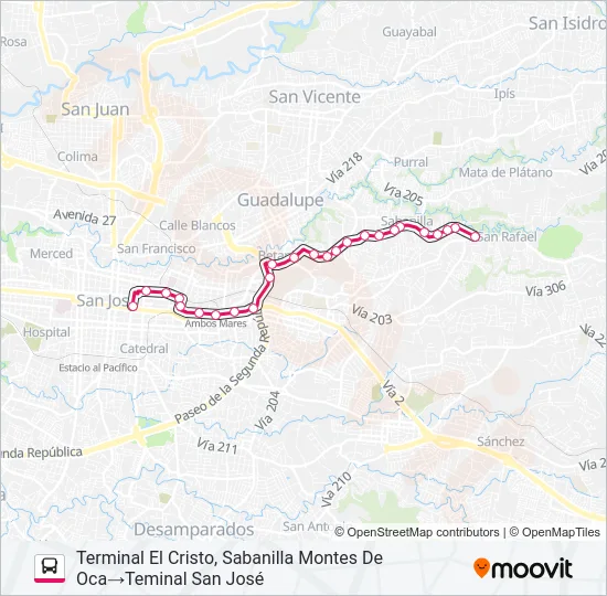SAN JOSÉ - SAN PEDRO - SABANILLA Bus Line Map