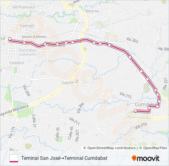 SAN JOSÉ - SAN PEDRO - CURRIDABAT bus Line Map