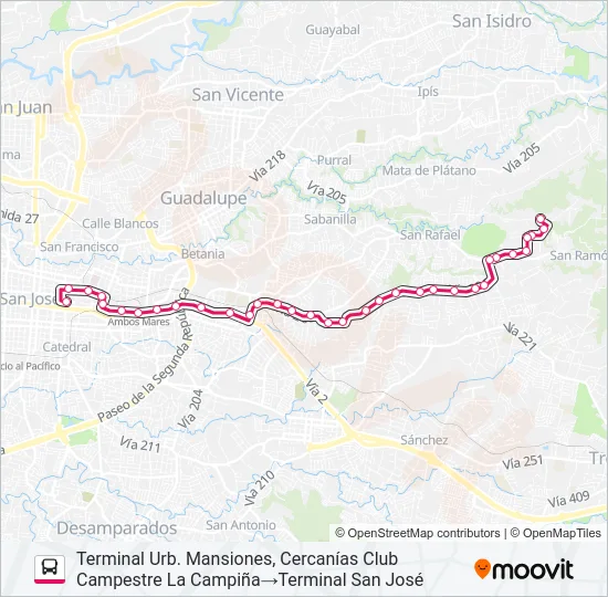SAN JOSÉ - SAN PEDRO - GRANADILLA Bus Line Map