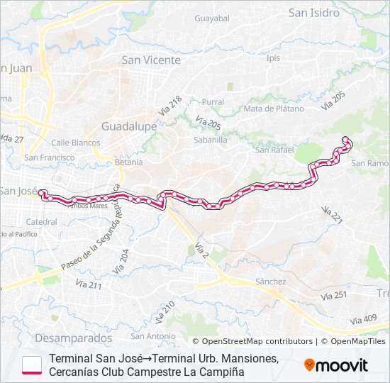 SAN JOSÉ - SAN PEDRO - GRANADILLA bus Line Map
