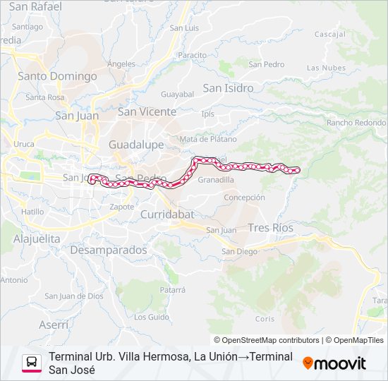 Mapa de SAN JOSÉ - SAN RAMÓN DE TRES RÍOS de autobús