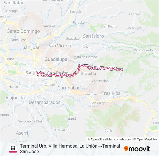 SAN JOSÉ - SAN RAMÓN DE TRES RÍOS Bus Line Map