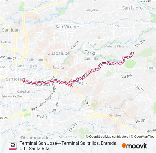 SAN JOSÉ - SAN PEDRO - SAN RAFAEL - SALITRILLOS Bus Line Map