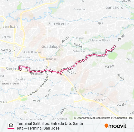 SAN JOSÉ - SAN PEDRO - SAN RAFAEL - SALITRILLOS Bus Line Map