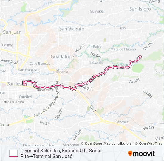 SAN JOSÉ - SAN PEDRO - SAN RAFAEL - SALITRILLOS bus Line Map