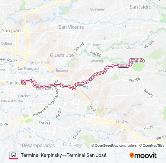 SAN JOSÉ - SAN PEDRO - SAN RAFAEL - SALITRILLOS - KARPINSKY Bus Line Map